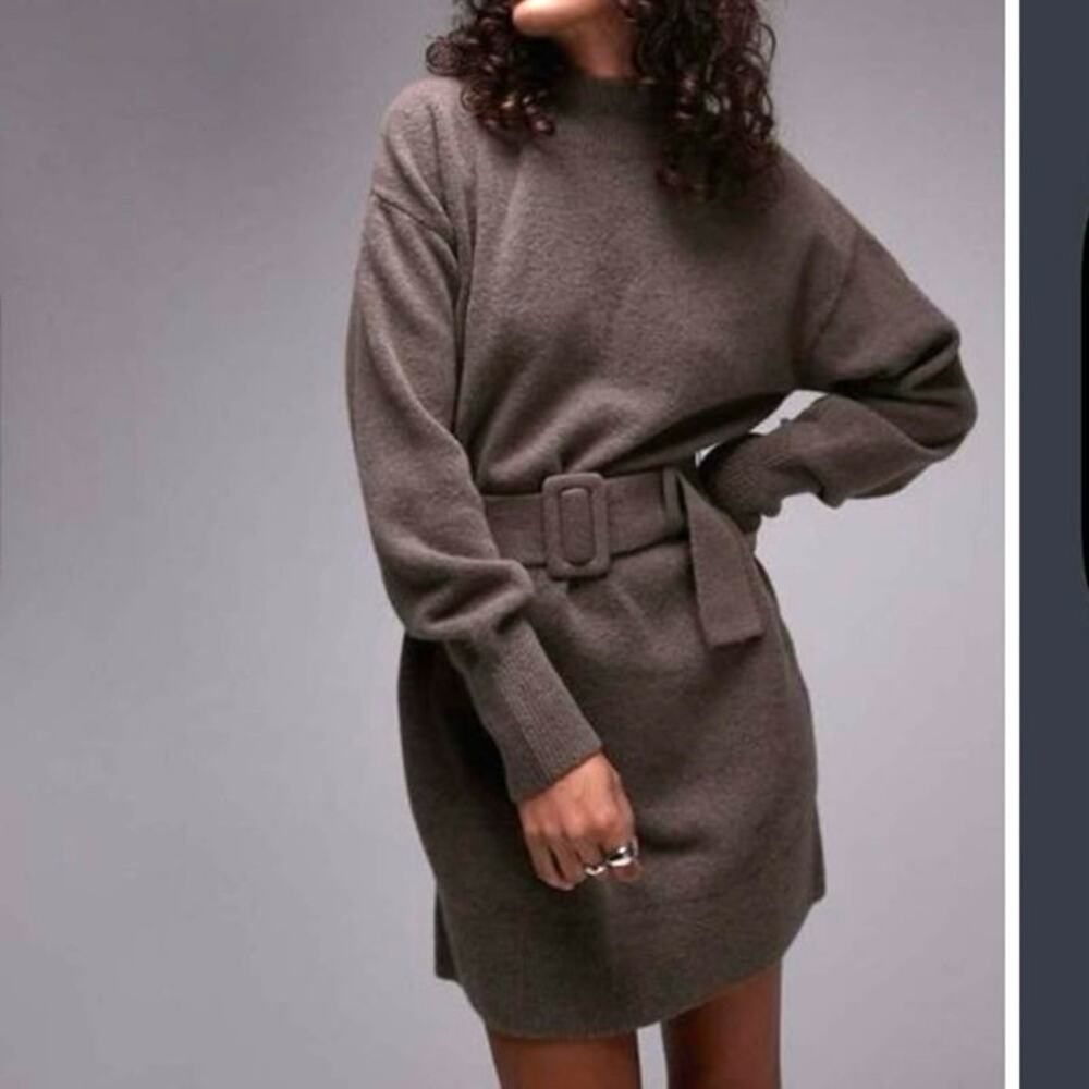 & Other Stories sweater dress brown wool blend long sleeve XS Fall preppy mini